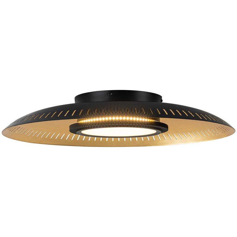 Black Iron LED Flush Mount Ceiling Light with Gold Foil Interior - Dia.22.83-in