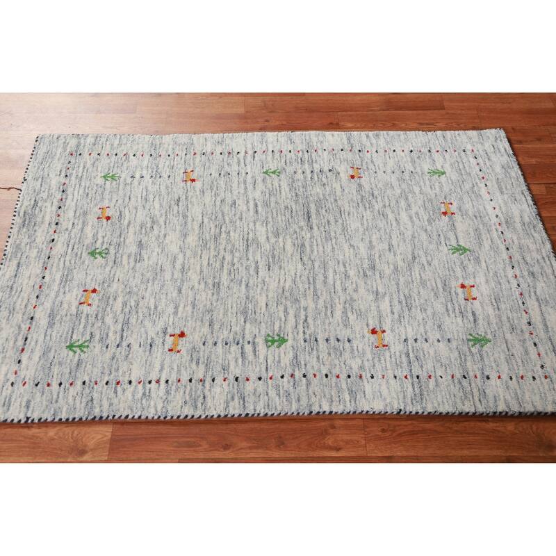 Hand Knotted Oriental 100% Wool Carpet Tribal Stripe Beige & Ivories Gabbeh Area Rug - 4' 9'' X 3' 1''