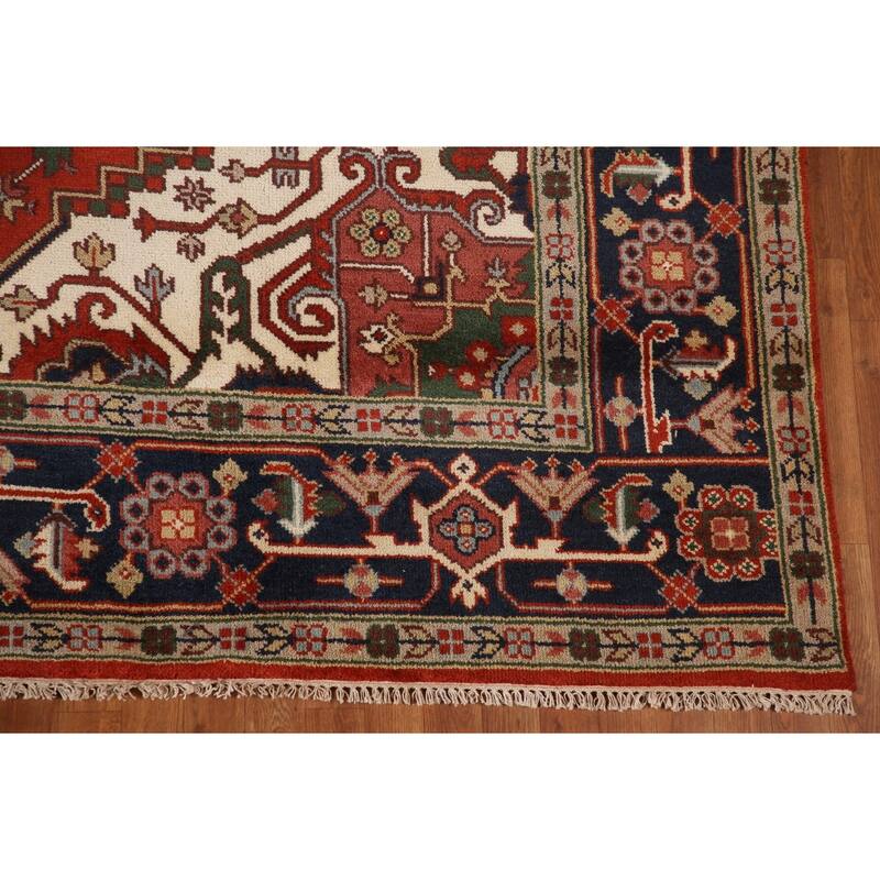 Orange Heriz Serapi Area Rug Handmade Transitional Wool Carpet - 8'11"x 11'8"