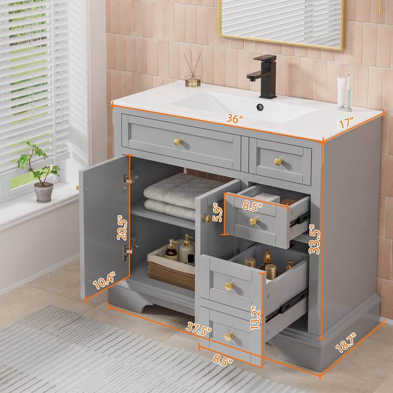Retro Bathroom Vanity W/ Drop in Sink Combo Cabinet Set