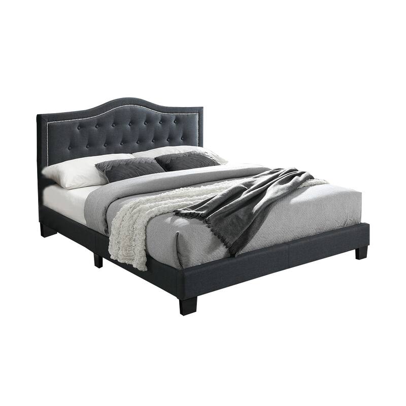 Fabric Upholstered Bed with Button Tufting