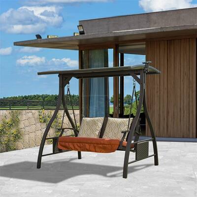 2Person Adjustable Canopy Deluxe Hammock Patio Porch Swing with Light