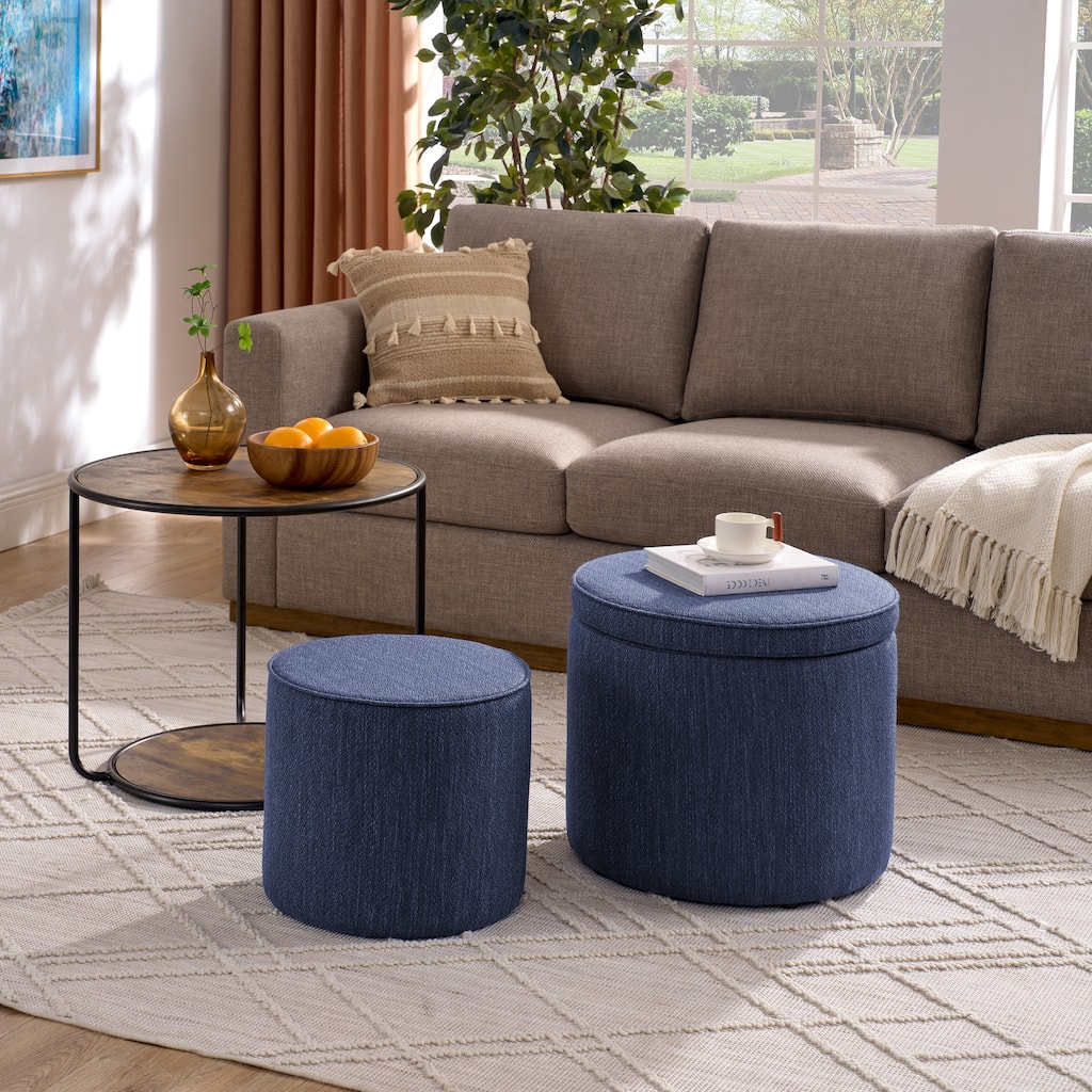 Roomfitters Ottoman Table Set with Drum Stool and Hidden Storage, Multi-Functional Combination Accent Furniture