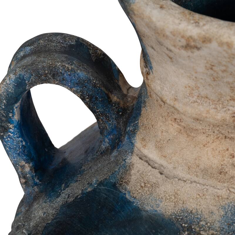 Pottery Terracotta Vase with Rustic Textured and Triple Handles Design