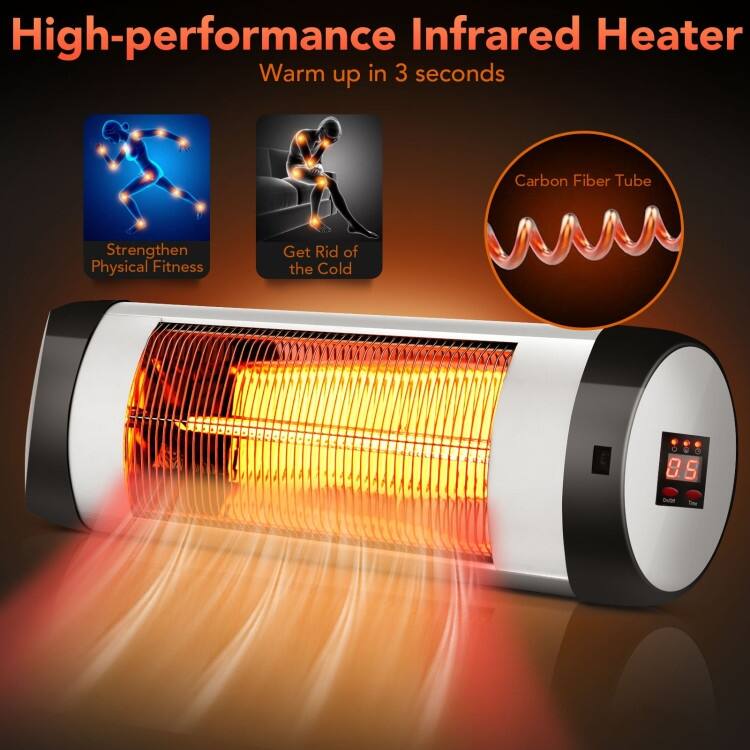 1500W Wall-Mounted Electric Heater Patio Infrared Heater with Remote Control - 26'' x 4'' x 8'' (L x W x H)