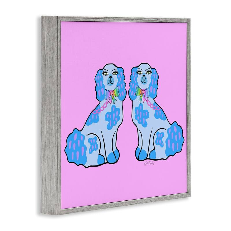 Stupell Funky Dogs Blue & Pink Framed Giclee Art Design By Katie Conley