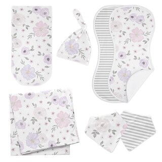 Watercolor Floral 7-piece Newborn Baby Layette Set - Lavender Purple Pink and Grey Boho Shabby Chic Rose Flower Gray Farmhouse