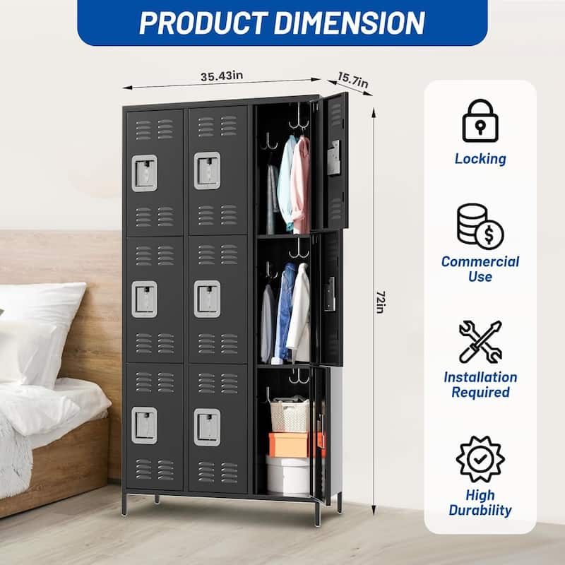 9 Doors Steel Storage Locker Cabinet for Home, Office - N/A