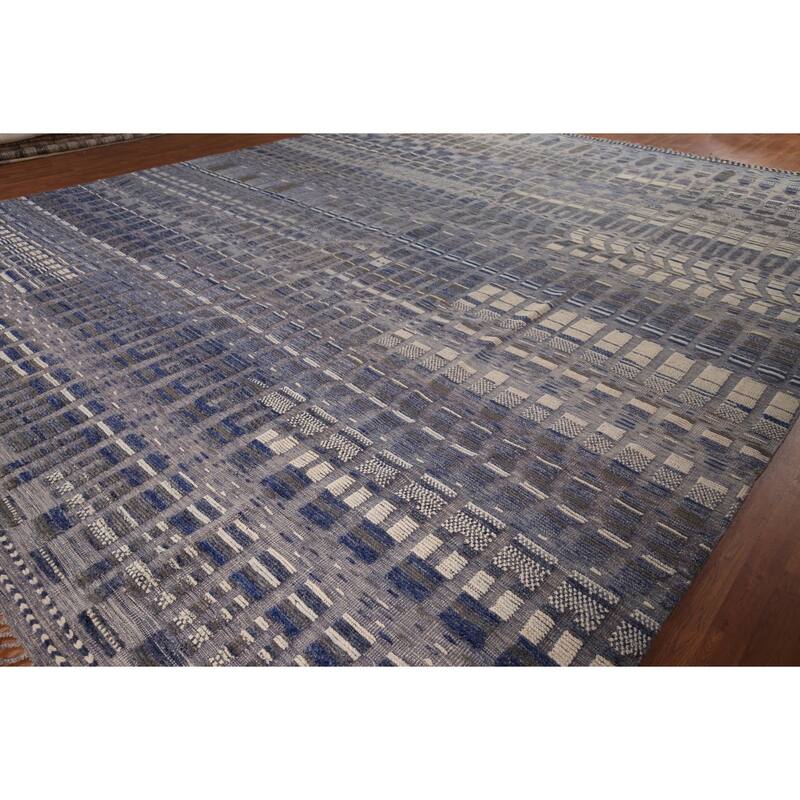 Blue Moroccan Palace Size Area Rug Handmade Wool Carpet - 14'9"x 18'0"