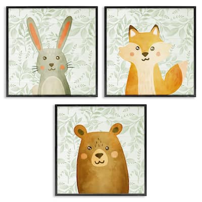 Stupell Joyful Woodland Animals Framed Giclee Art Design By Kim Allen (Set of 3)