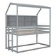 preview thumbnail 4 of 16, Twin House Loft Bunk Bed Kids Bed with Guardrails Semi-enclosed Roof Bedside Shelves and Ladder, Grey