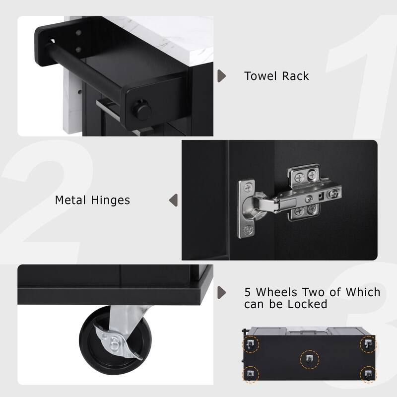 Retro Kitchen Island with Tilted Trash Can Cabinet, 2 Drawer Pull Out Cabinet Organizer and Folding Board, for Kitchen