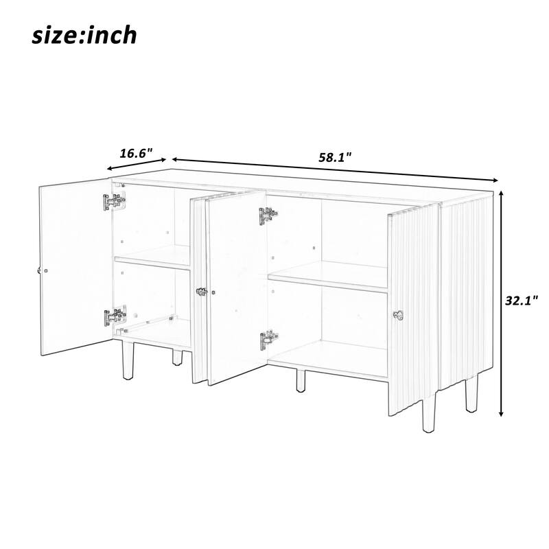 Modern Elegant 4-Door Buffet Cabinet Sideboard with Height Adjustable, for Study, Entryway and Living Room