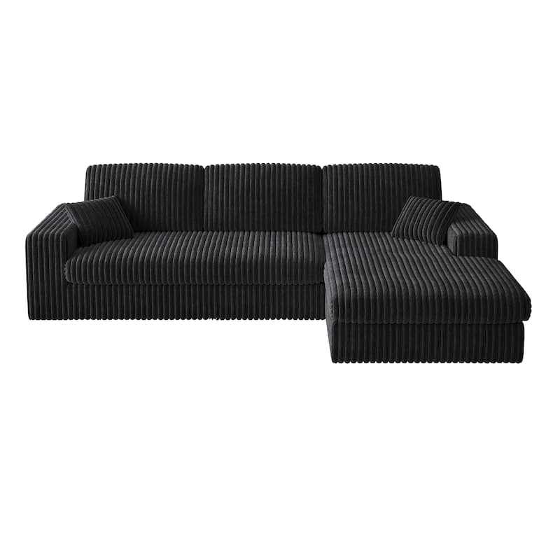 Corduroy Sleeper Sofa Bed L-shaped Sectional Sofa with Chaise, Living Room 2-in-1 Convertible Couch with Detachable Neck Pillows