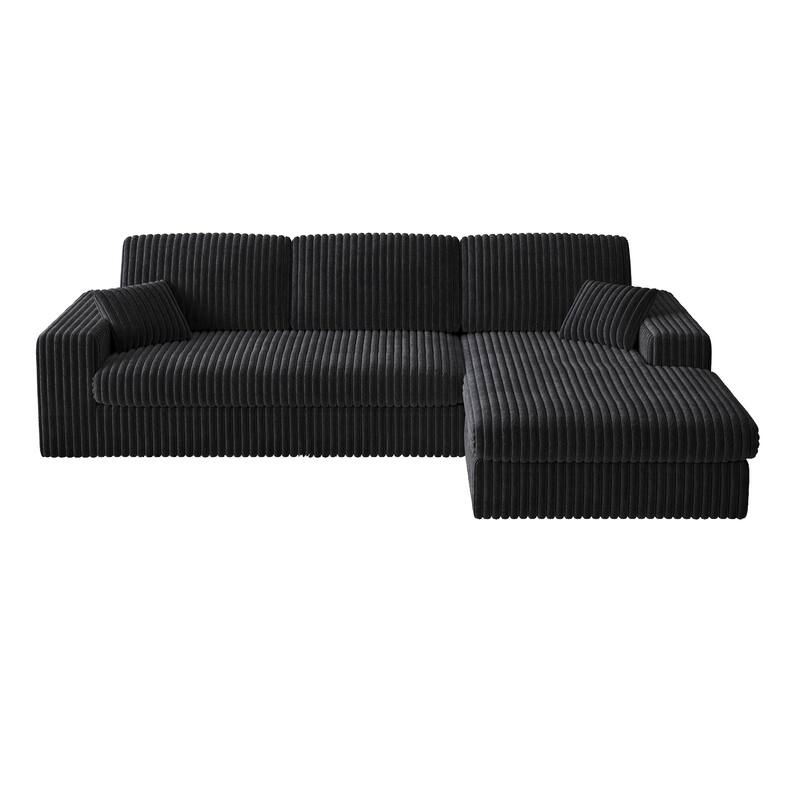 L-Shaped Sectional Sofa with Chaise Lounge, Corduroy Modular Foam Sofa, Upholstered Sofa with 2 Cushion & 2 Throw Pillows