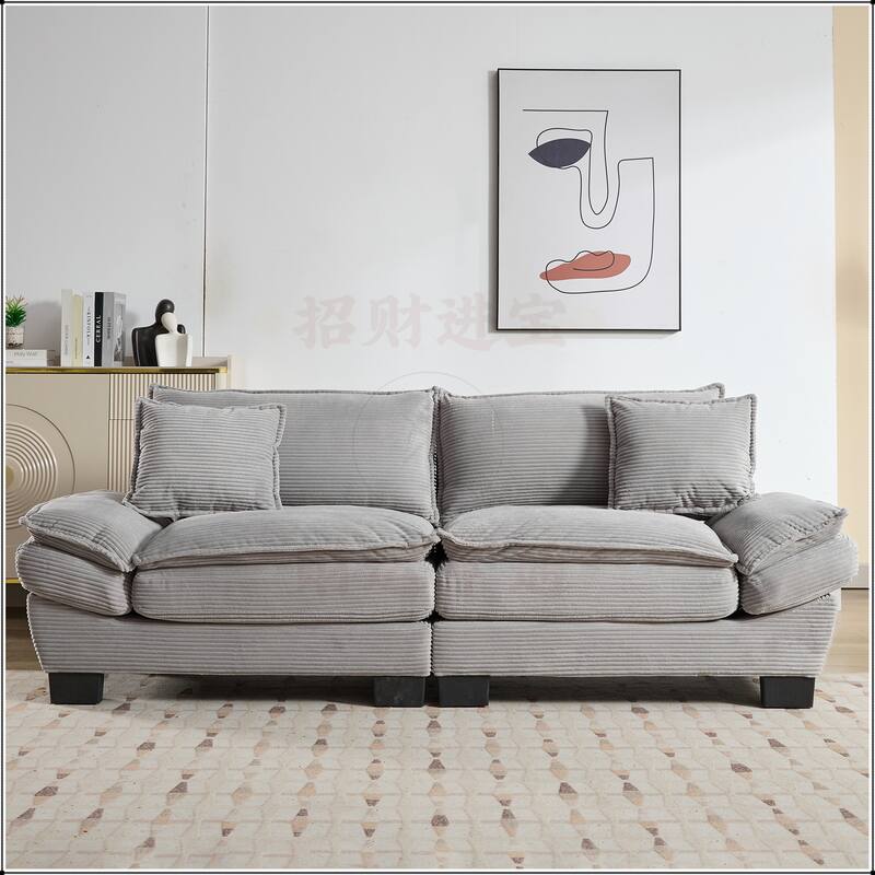 Corduroy Sofa Sleeper with Pillows - Light Grey