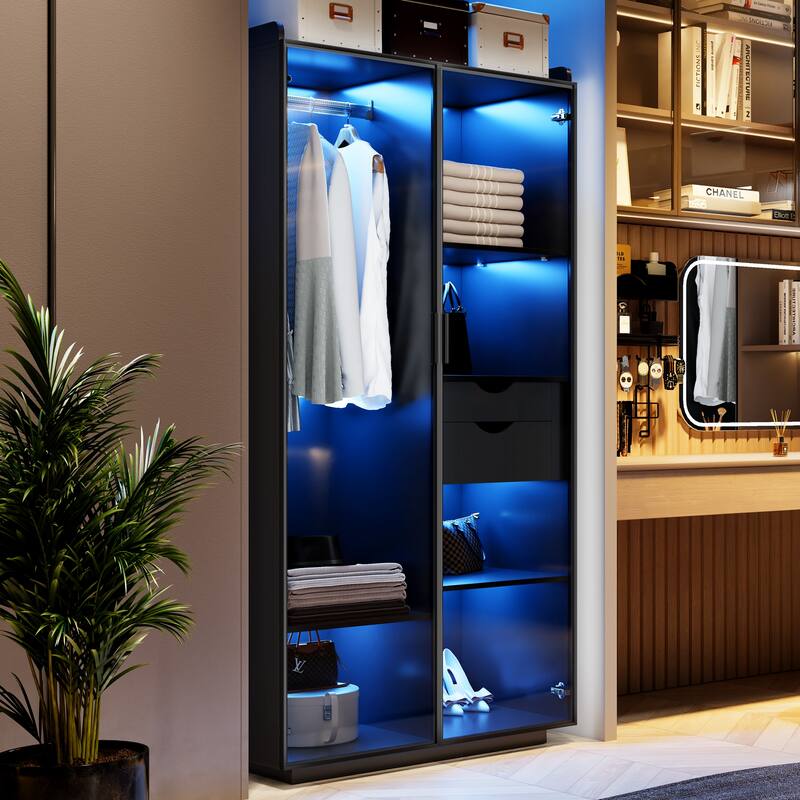 2-Door Wardrobe Armoire with LED Lights