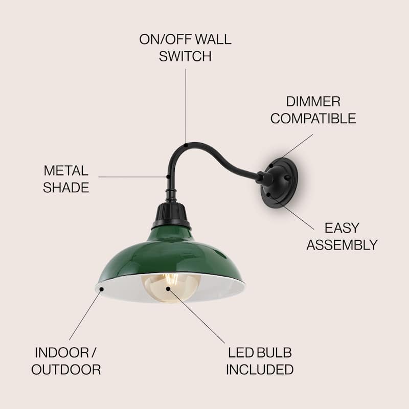 Stanley 12.25" Indoor/Outdoor LED Gooseneck Arm Sconce, By JONATHAN Y