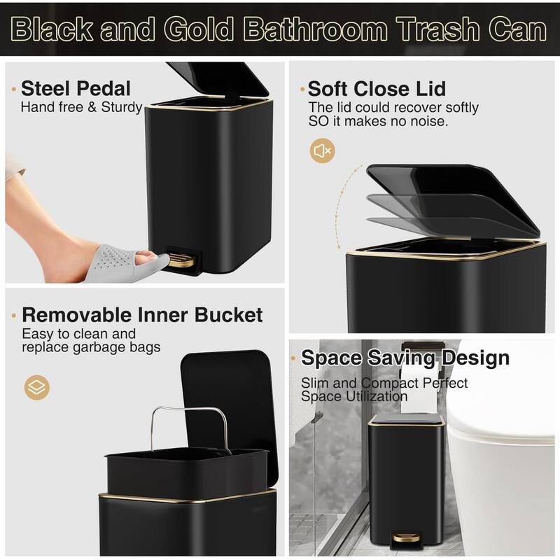 8-piece bathroom set with stainless steel trash can, toilet brush, toothbrush set, soap dispenser