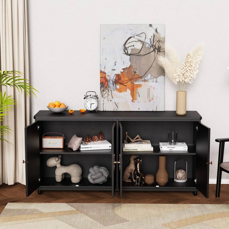 Mid Century Modern 60" Sideboard Cabinet with Adjustable Shelves and 4 Doors