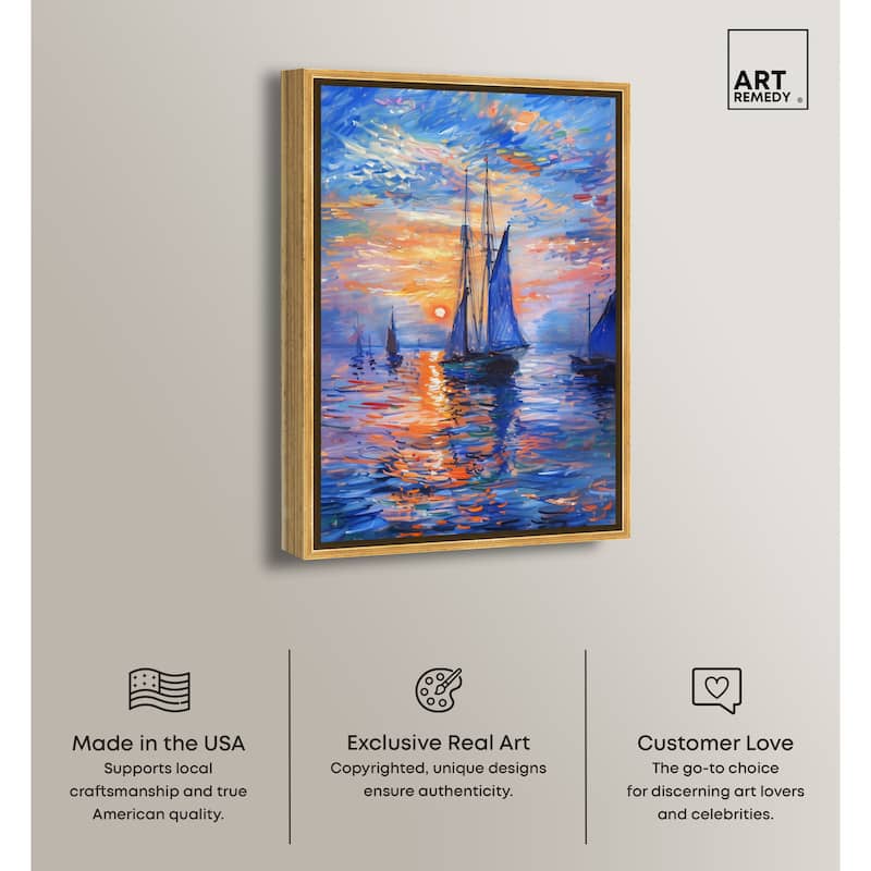 Art Remedy Night Sea Breeze Framed Sailing 1 Piece Canvas Wall Art