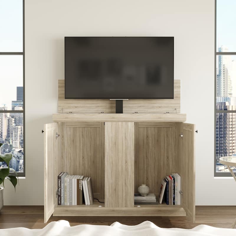 Motorized TV Lift Cabinet for TVs up to 50 Inch, Pop Up TV Lift Console with Remote Control, Hidden TV Cabinet Stand