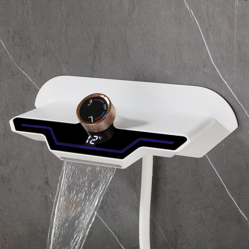 Modern Matte Black/ White Wall Mount Digital Display Bathroom Faucet includes Hardware