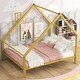 preview thumbnail 1 of 8, Gold Full Size Metal House Platform Bed with Roof and Charming Chimney Full - Gold