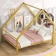 preview thumbnail 2 of 7, Gold Full Size Metal Platform Bed House Shaped Montessori Bed, Solid Metal Bed Frame for Kids Bedroom, No Box Spring Needed