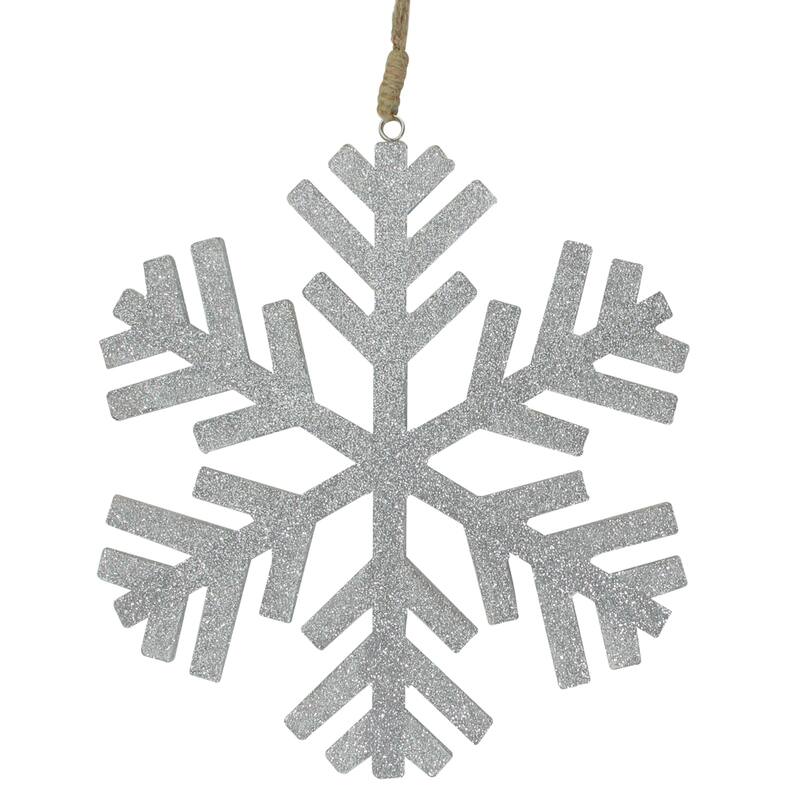 Glitter Drenched Wooden Snowflake Christmas Ornament - 8.75" - Silver Tone