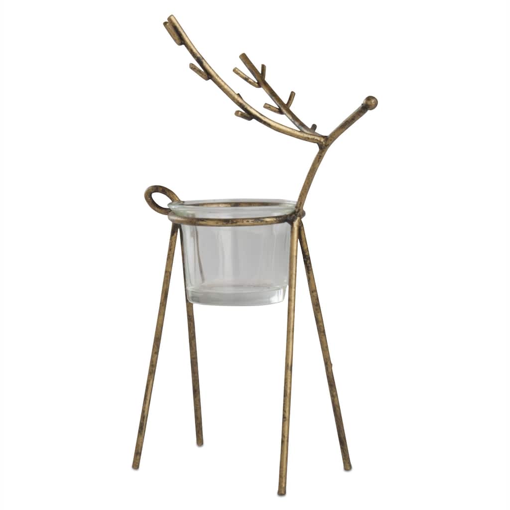 Reindeer Tealight Holder Antique Gold Metal Christmas Candle Holder 8.27 in H x 4.92 in L x 3.74 in W