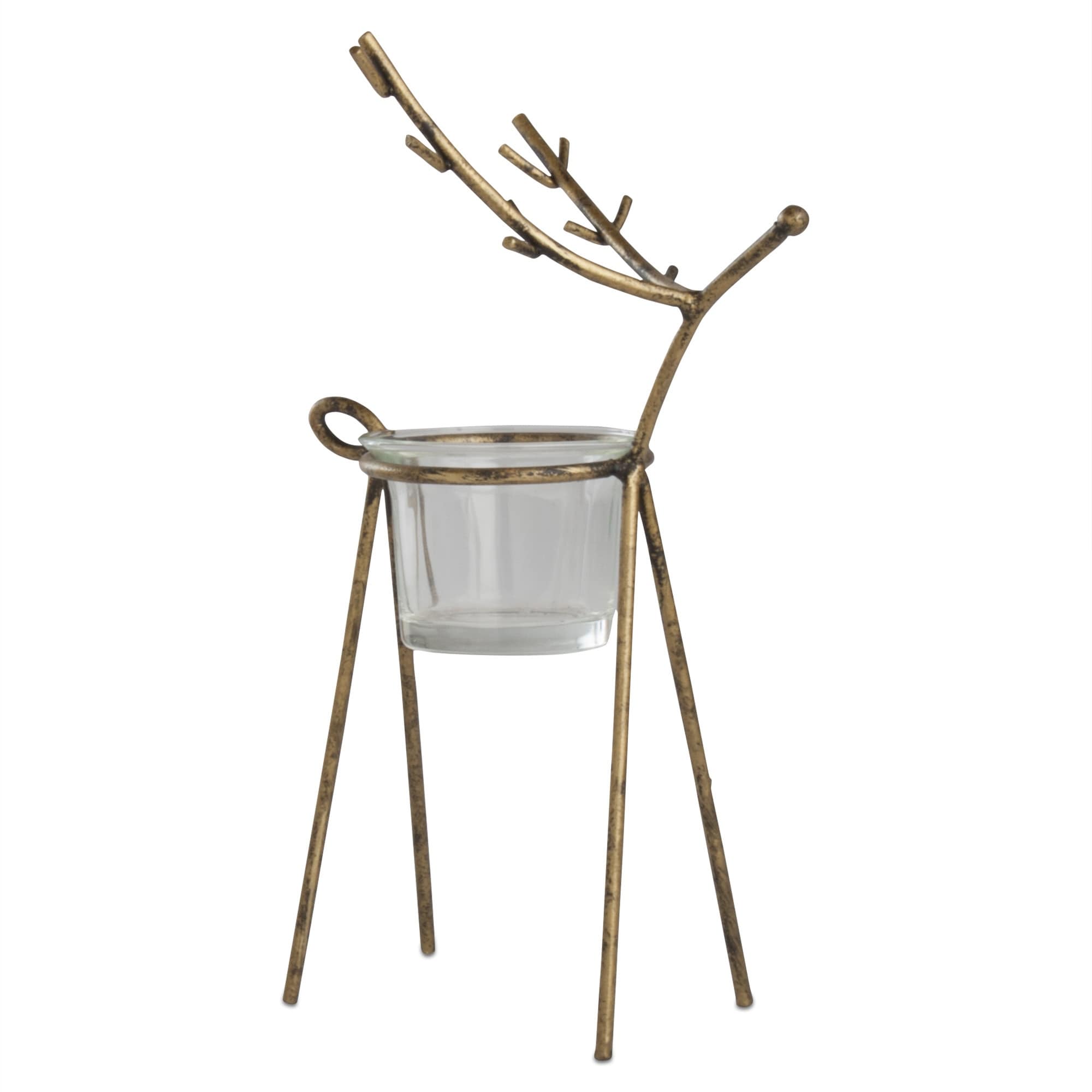 Reindeer Tealight Holder Antique Gold Metal Christmas Candle Holder 8.27 in H x 4.92 in L x 3.74 in W