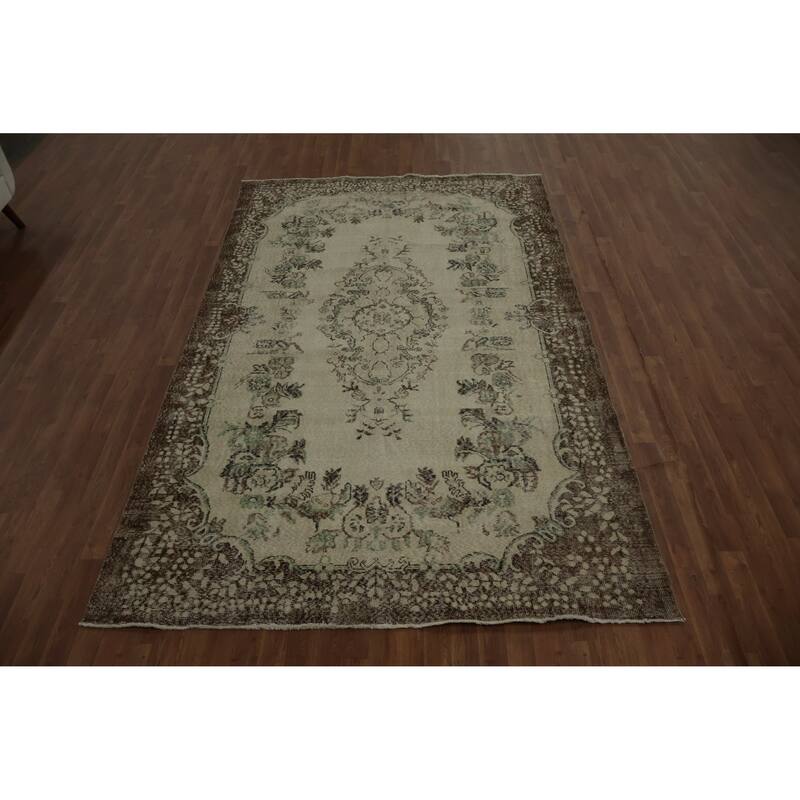 Hand Knotted Oriental 100% Wool Carpet Transitional Floral Beige & Ivories Anatolian Area Rug - 9' 11'' X 6' 2''