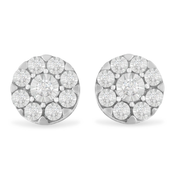 White & Black Natural Diamond Round Shape Stud Earrings In 14k Gold Over Sterling Silver 0.4 cttw