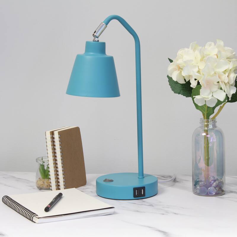 Modern Adjustable Metal Desk Lamp with USB Charging Port in Multiple Colors - 7.8" (L) x 5.6" (W) x 16" (H)