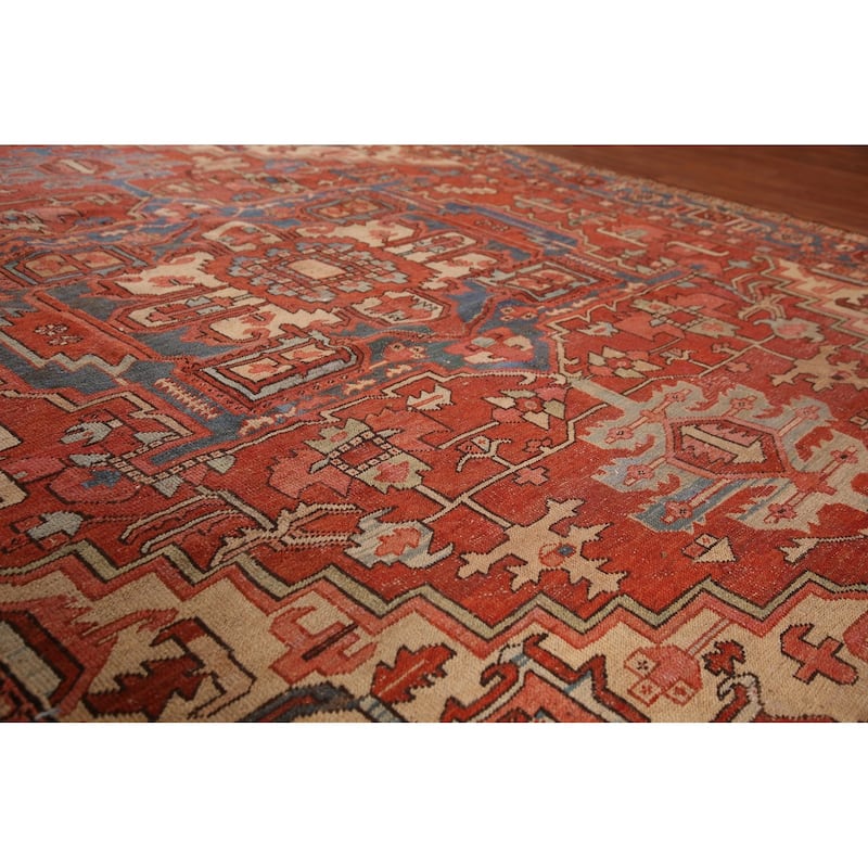 Pre-1900 Antique Vegetable Dye Heriz Serapi Persian Wool Carpet - 9'2" x 10'10"