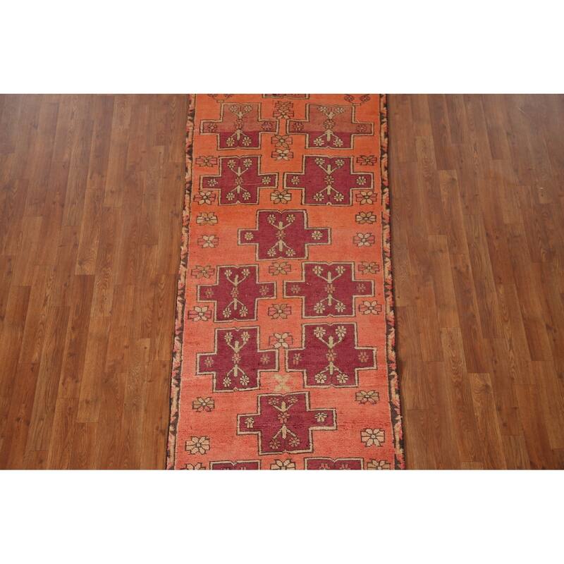Meshkin Persian Vintage Runner Rug Handmade Wool Carpet - 3'1"x 9'6"