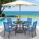 preview thumbnail 1 of 7, Patio Dining Set, Outdoor Dining Table and Chairs Set with Textilene Chairs, Adjustable Umbrella Hole for Garden, Backyard 5 Piece-Round - Blue