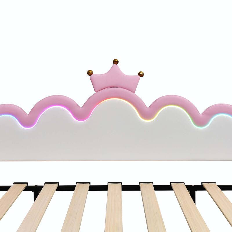 Modern Upholstered Princess Twin Extending Daybed with LED Lights