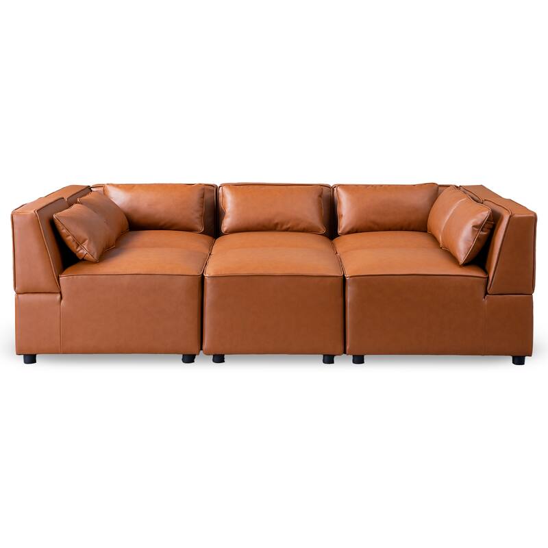 Asher Mid-Century Modern Modular Sectional Leather Sofa