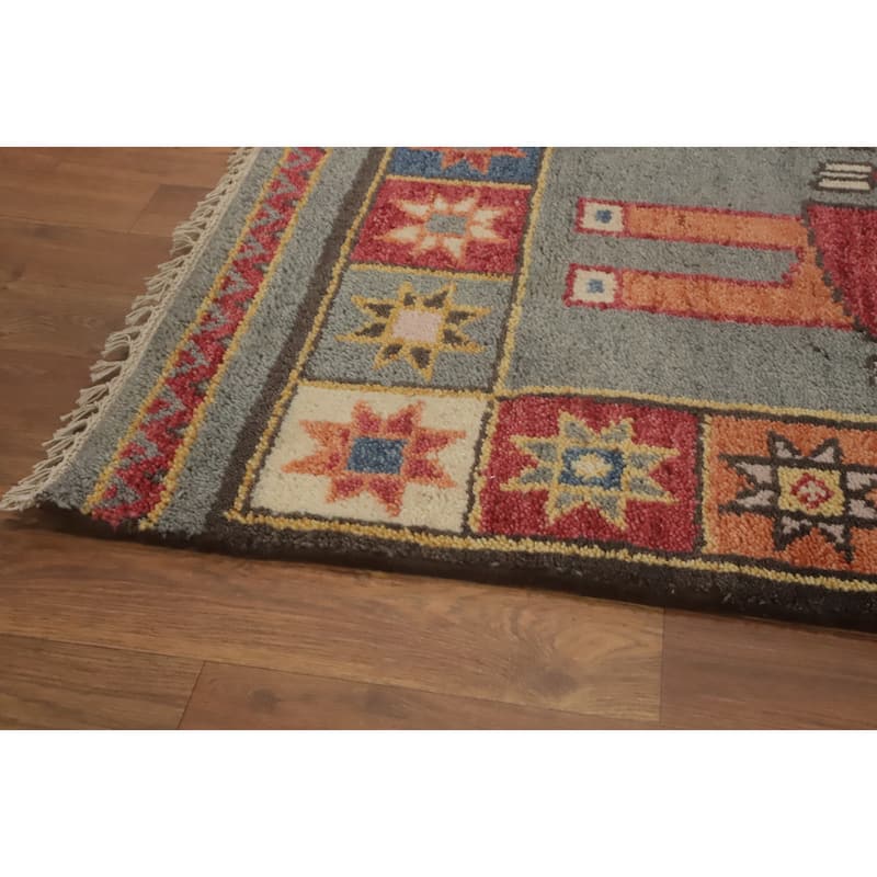 Hand-knotted Traditional Wool Grey Geometric Oriental Area Rug - 10' 1'' X 4' 0''