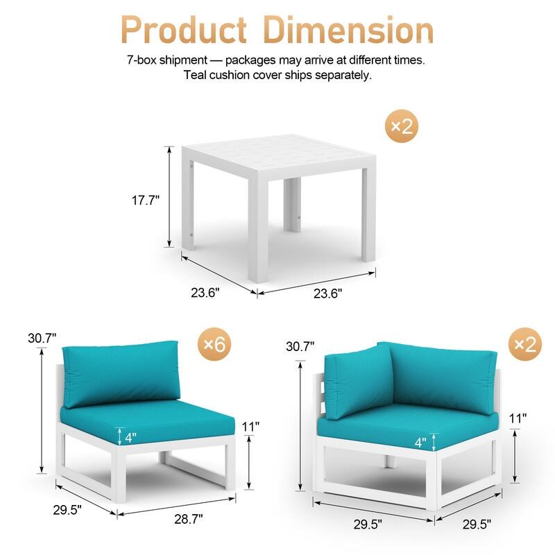 FINCATI Outdoor Furniture Aluminum Patio Set White Aluminum Outdoor Sofa with Thick Cushions and 29 Inch Deep Seat