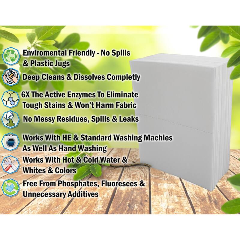 Laundry Detergent Sheets Eco Hypoallergenic & Enzyme Washer Sheets Powerful Stain Removal