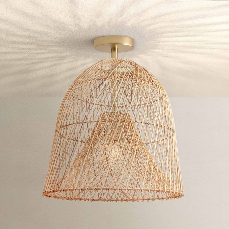 Santa Barbara Rattan Flush Mount - Rattan Natural Handwoven Ceiling Light for Living Room or Hallway in Modern, Farmhouse Style
