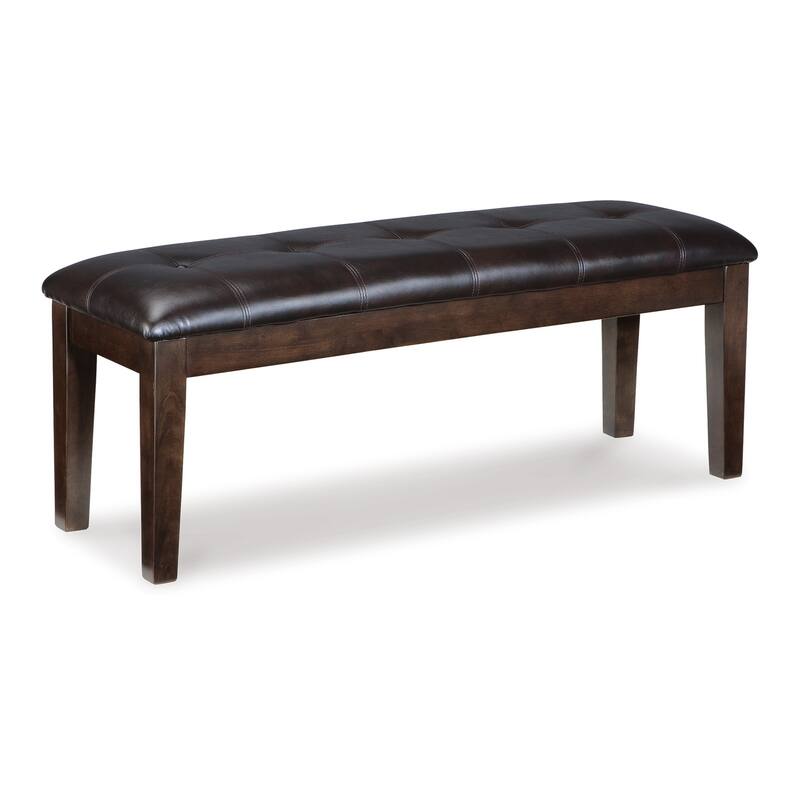 Hado Dining Bench, 49 Inch, Tufted Faux Leather Seat, Dark Brown