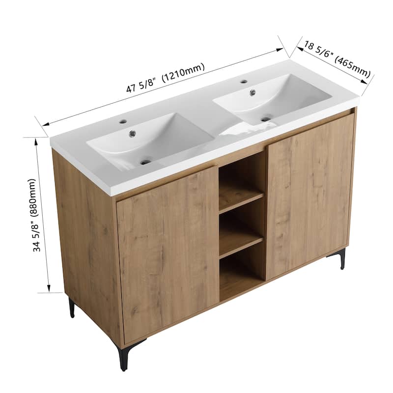Malwee 48" FreeStanding Bathroom Vanity, Floor Stand Bathroom Vanity with Resin Sink,Soft Close Door,Adjustable Shelf