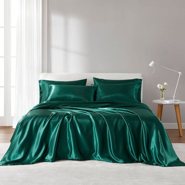 Madison Park Essentials Satin Luxury 6 PC Sheet Set - Queen - Emerald