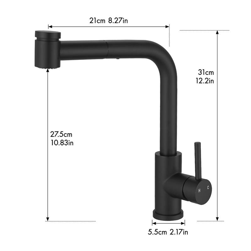 Black Pull-Down Kitchen Faucet w/ Sprayer - Mini Bar Prep Sink Faucet