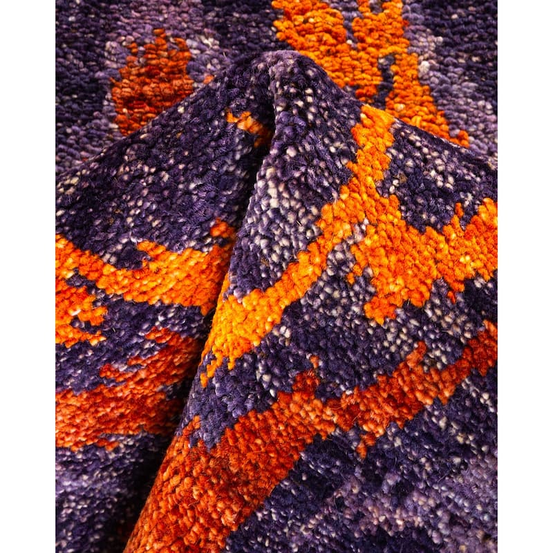 Overton Hand Knotted Wool Vintage Inspired Modern Contemporary Modern Purple Runner Rug - 2' 7" x 8' 3"