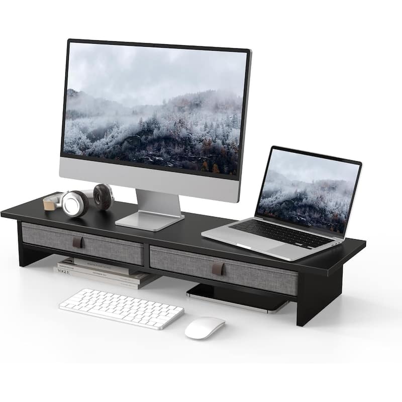 Fenge Dual Monitor Stand, 2 Tiers Monitor Riser for Desk - Black